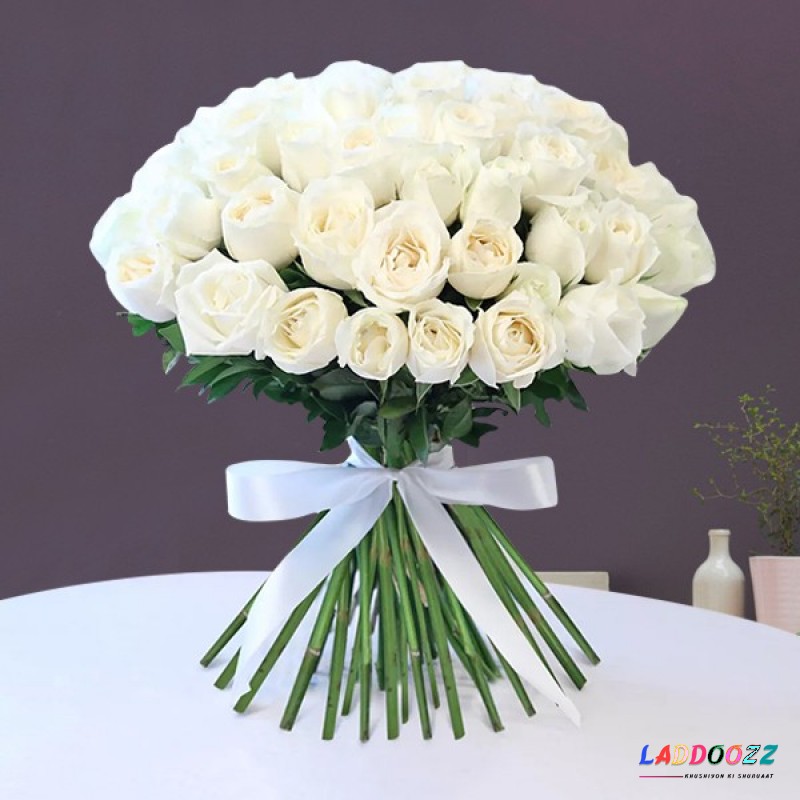 50 White Rose Bouquet 